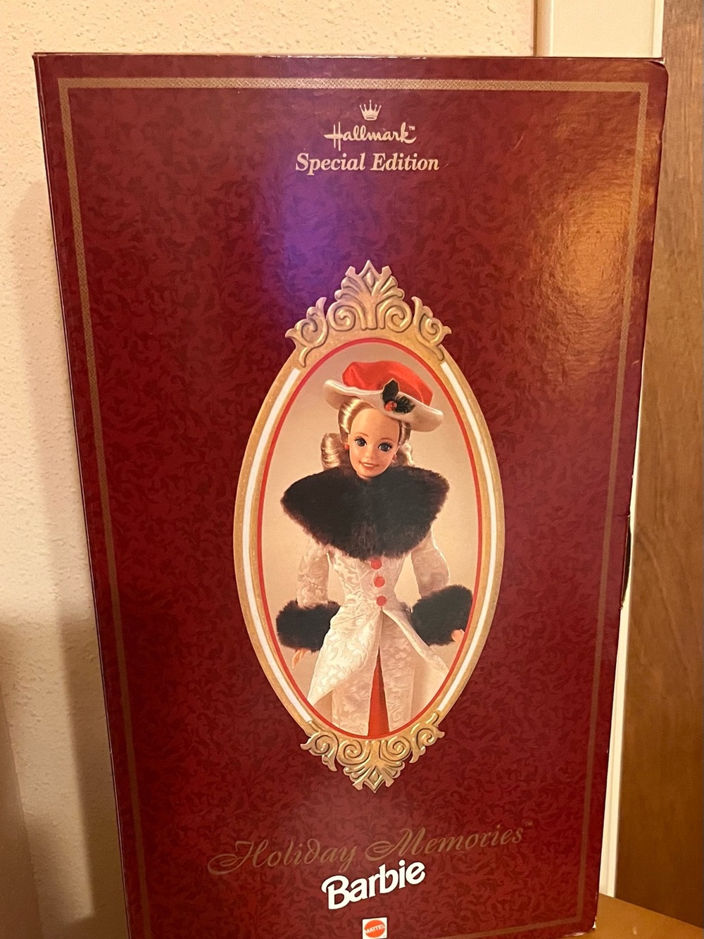 Hallmark Barbie Holiday Memories Doll in Maroon and White Box